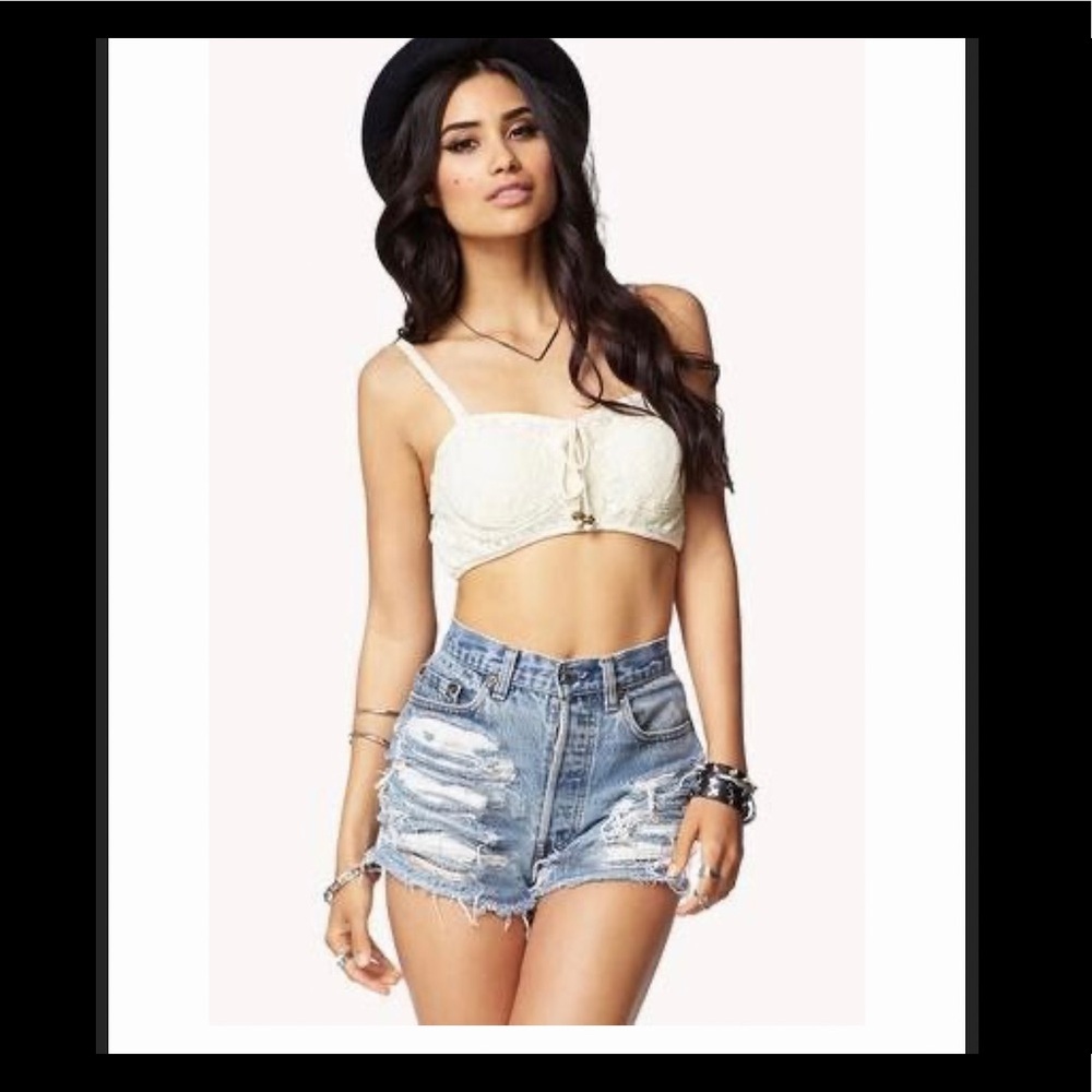 F21 lace cropped bandeau crochet bustier bra Sz S